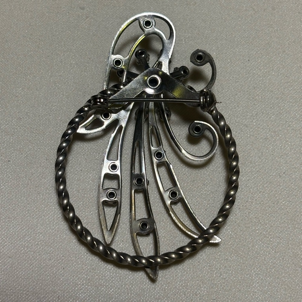 Vtg Fancy Silver Light Blue Rhinestone Brooch - Picture 4 of 5